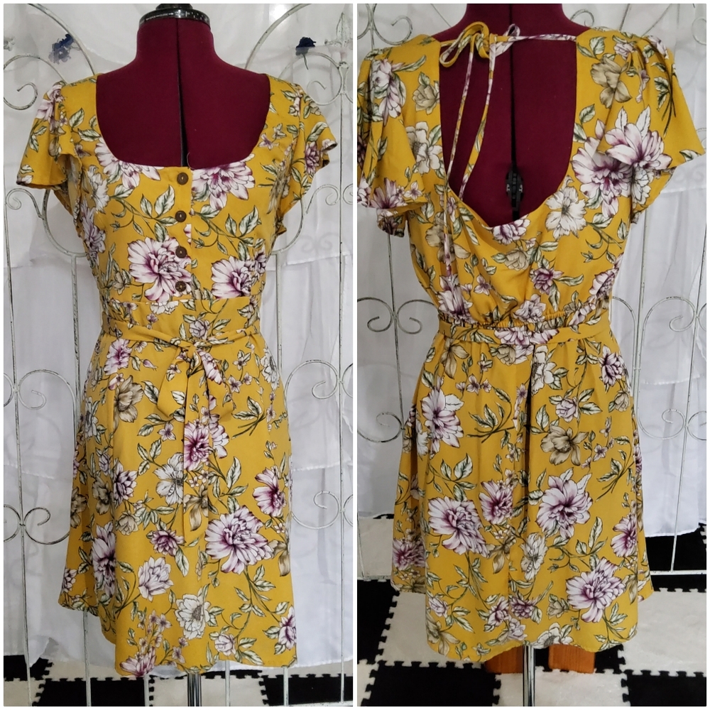 Yellow Tie Front Mini Dress